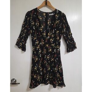 Reformation Womens Deep V Neck Black Floral Casual Dressy Dress Size 6